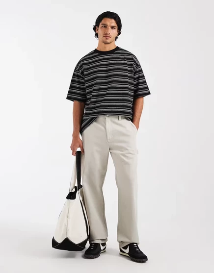 Мужская футболка ASOS Design Heavyweight Boxy, чёрная в полоску