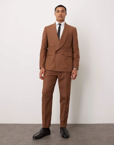 Зауженные костюмные брюки ASOS DESIGN из смеси хлопка и льна коричневого цвета brown