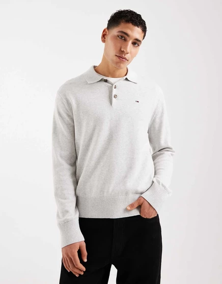 Мужское вязаное поло Tommy Jeans essential с длинными рукавами, серое