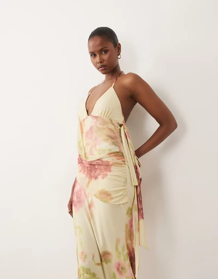 Женское макси-платье ASOS Design в цветочной сетке, лимонное