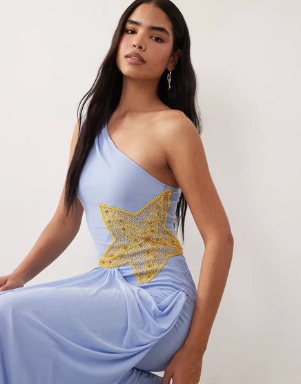 Женское макси-платье ASOS Design с декором звезды, синее