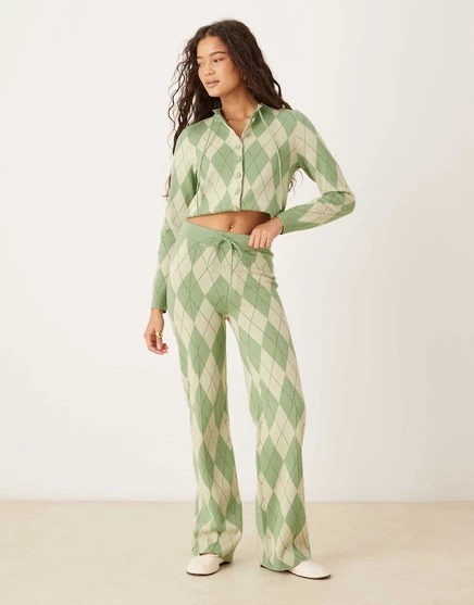 Брюки для отдыха House of Sunny Argyle зеленого цвета матча - часть комплекта matcha green