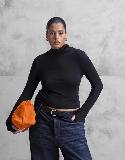 Полупрозрачный топ с длинным рукавом и округлым вырезом-воронкой от ASOS DESIGN черного цвета black