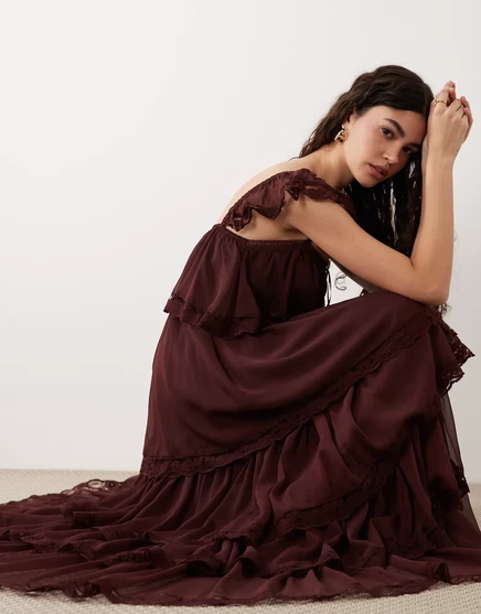 Женское макси-платье Miss Selfridge шифоновое, шоколадное