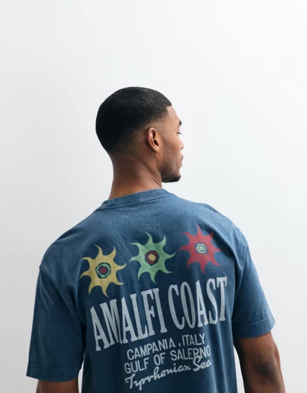 Мужская футболка Hollister Amalfi с принтом на спине, синяя