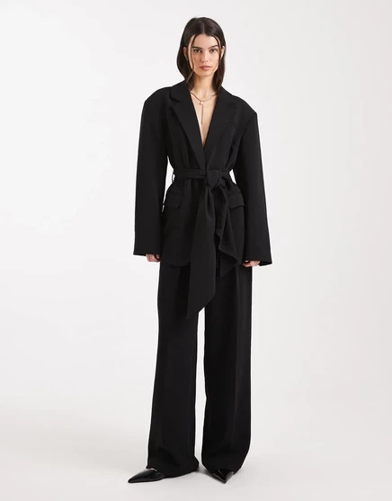 Широкие брюки с низкой посадкой от ASOS DESIGN черного цвета - часть комплекта black