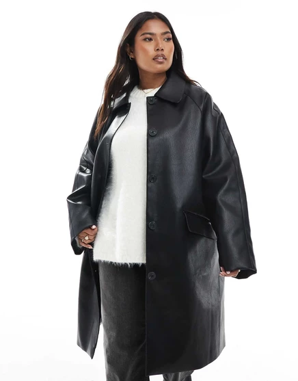 Черное пальто из искусственной кожи ASOS DESIGN Curve black
