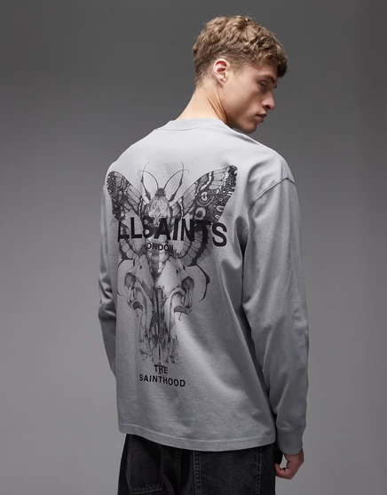 Мужская футболка AllSaints Hallis с принтом на спине, серая
