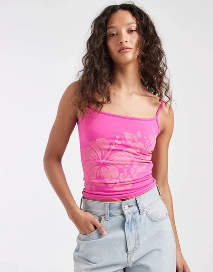 Реверсивная майка с рисунком цветка гибискуса от Hollister розового цвета