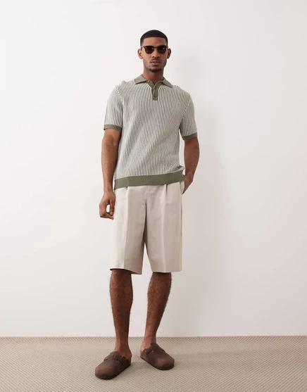 Мужские льняные бермуды ASOS Design оверсайз, песочные