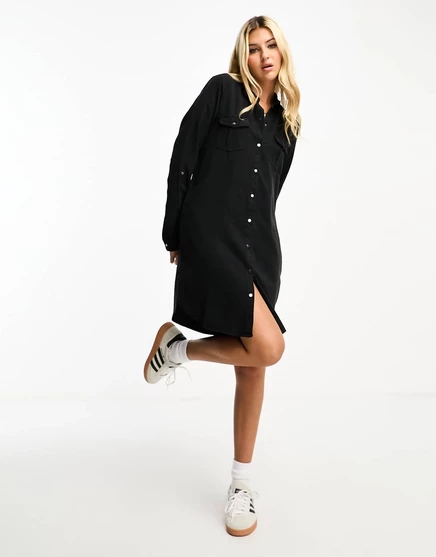 Черное платье-рубашка на пуговицах Vero Moda black