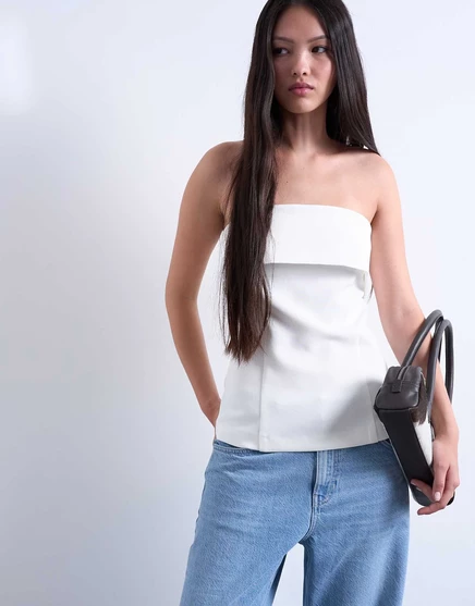 Раскладывающийся топ-бандо с длинным рукавом Topshop цвета слоновой кости ivory