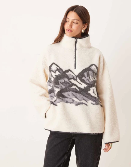 Женская флисовая куртка ASOS Design с принтом, кремово-серая