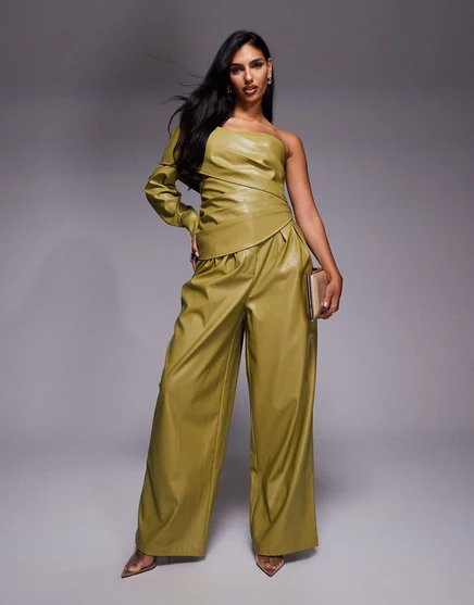 Женские плиссированные брюки ASOS Luxe широкие, оливковые