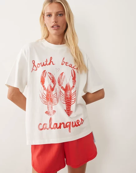 Женская оверсайз футболка ASOS Design с принтом «South Beach», кремовая
