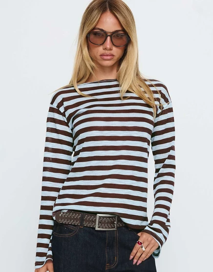 Женский топ Princess Polly Fine Knit Wide Sleeve, синяя полоска