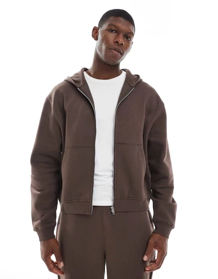 Облегающая толстовка ASOS DESIGN essential оверсайз на молнии коричневого цвета bracken