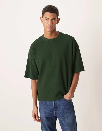 ДИЗАЙНЕРСКАЯ футболка оверсайз от ASOS в темно-зеленом цвете waffle mountain view