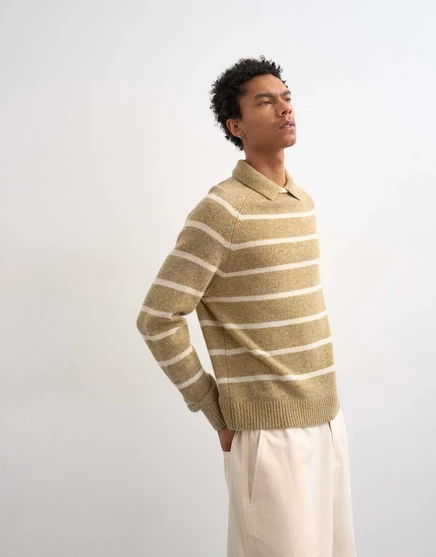 Трикотажная рубашка-поло Topman обычного покроя с круглым вырезом и полосками коричневого цвета в полоску multi
