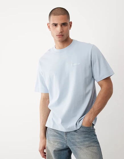 Мужская футболка Abercrombie & Fitch свободного кроя с логотипом, голубая