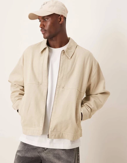 ДИЗАЙНЕРСКАЯ стиранная куртка harrington оверсайз от ASOS в цвете stone stone