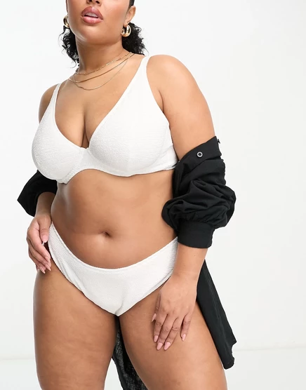 Белые жатые плавки бикини с завышенной талией Ivory Rose Plus white