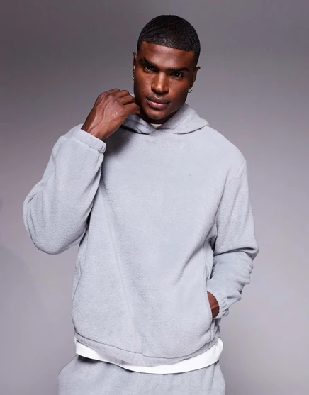 Мужское худи оверсайз ASOS Design флисовое, серое
