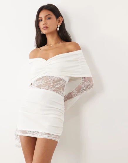 Женское мини-платье JW Pei Bridal с кружевной вставкой, белое