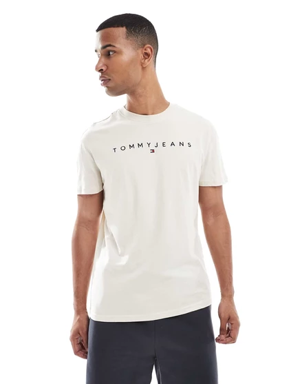 Футболка с линейным логотипом Tommy Jeans бежевого цвета sand dune