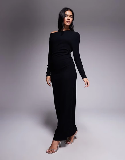 Черное макси-платье с открытыми плечами от ASOS DESIGN supersoft black