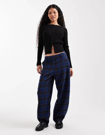 Облегающие брюки-бочонки в синюю клетку от ASOS DESIGN - часть комплекта blue check