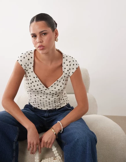 Женский сетчатый топ Abercrombie & Fitch, белый в горох