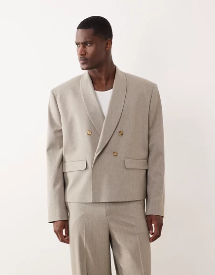 Мужской пиджак ASOS Design двубортный, бежевый