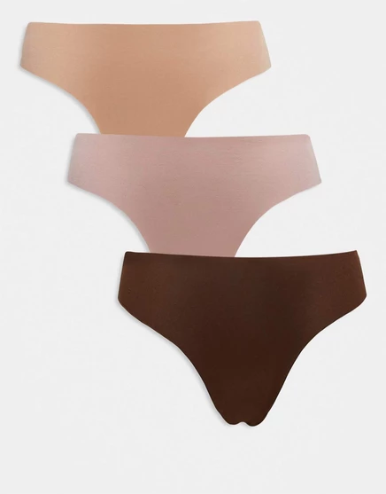 Бразильские трусы ASOS DESIGN 3 в упаковке без vpl нейтрального цвета beige, mink, choc