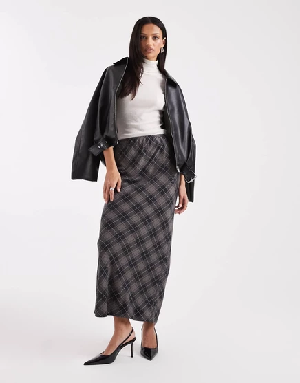 Облегающая макси-юбка ASOS DESIGN в коричневую матовую клетку brown check
