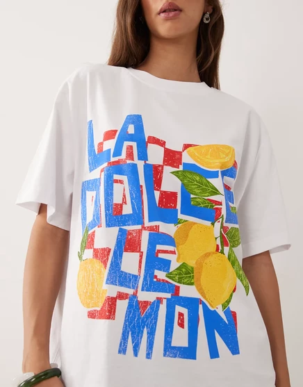 Женская футболка ASOS Design La Dolce Lemon, белая