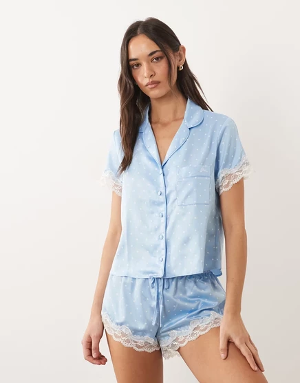 Женский комплект Boux Avenue Amelia рубашка и шорты, голубой в горох