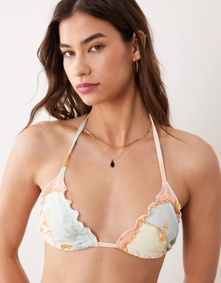 Женский треугольный топ бикини Miss Selfridge с рюшами, разноцветный