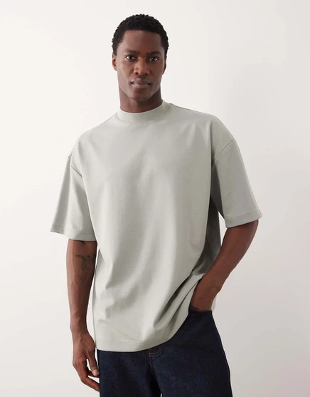 Футболка ASOS DESIGN breatheMAX heavyweight oversize с высоким воротом из смеси хлопка цвета шалфея и кованого железа