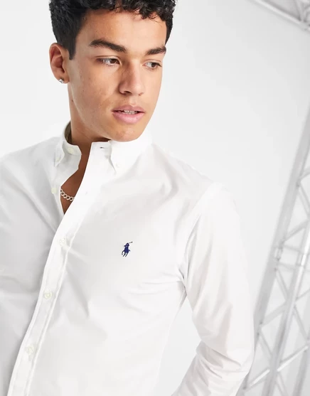 Поплиновая рубашка Polo Ralph Lauren с логотипом игрока, приталенная, белого цвета