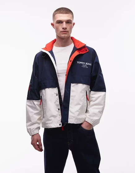 Мужская ветровка Tommy Jeans колор‑блок, темно‑синяя/белая