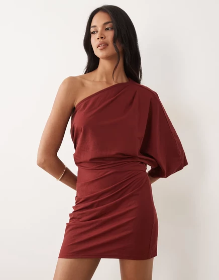 Женское мини-платье ASOS Design льняного эффекта на одно плечо, терракотовое