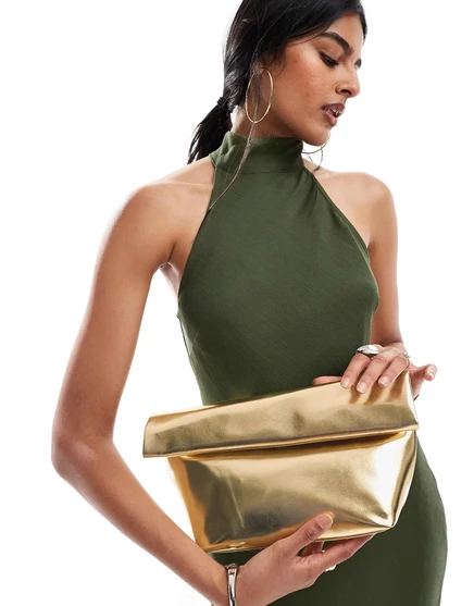 ДИЗАЙНЕРСКИЙ золотой клатч ASOS с откидным верхом gold