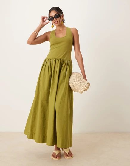 Макси-платье-гибрид с круглым вырезом от ASOS DESIGN оливкового цвета tonal olive