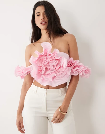Женский топ ASOS Luxe с открытыми плечами и объемными цветами, розовый