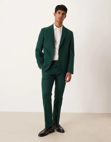 Приталенные костюмные брюки из смеси шерсти ASOS DESIGN темно-зеленого цвета dark green