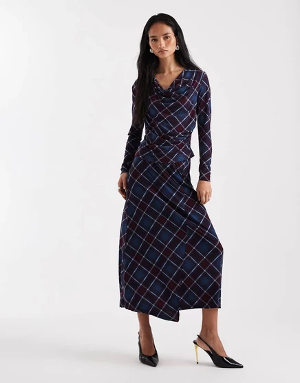 Юбка-миди Vero Moda в бордовую и синюю клетку - часть комплекта winetasting plaids