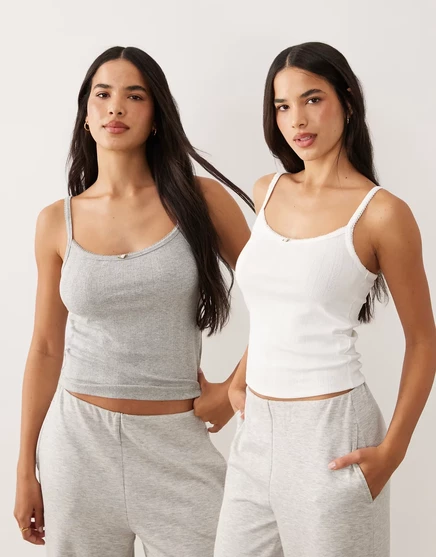 Женские пижамные топы ASOS Design 2 шт., бело-серые