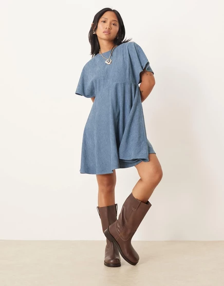 Мини-платье-футболка Petite cord от ASOS DESIGN с отделкой из шнура темно-синего цвета slate blue