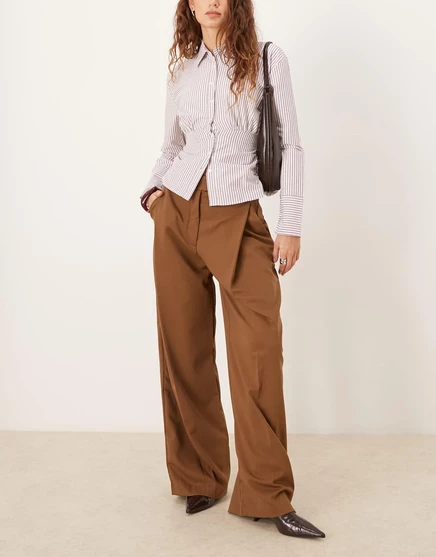 Сшитые на заказ брюки Mango коричневого цвета с напуском brown